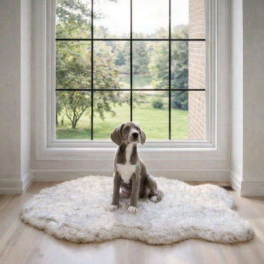 Pup Rug — Curve White with Brown Accents